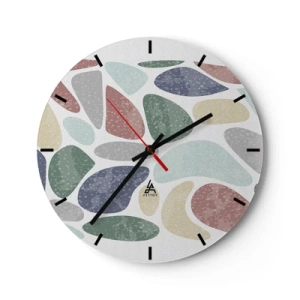 Nástenné hodiny - Farebné organické formy na svetlom pozadí - 30x30cm - Mozaika práškových farieb - Moderná nástenná dekorácia do obývacej izby, kuchyne a spálne ARTTOR