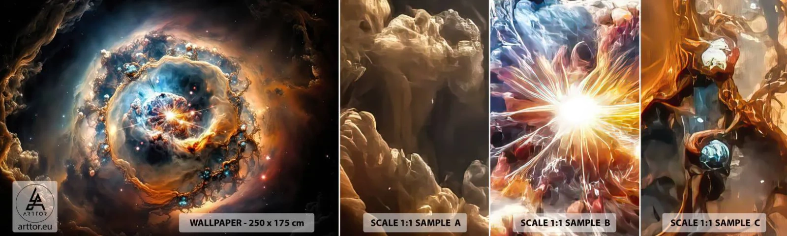 Vzorka samolepiacej fototapety Deluxe Sticker - Začiatok - Vesmír, Kozmos, Galaxia - 100x30 cm