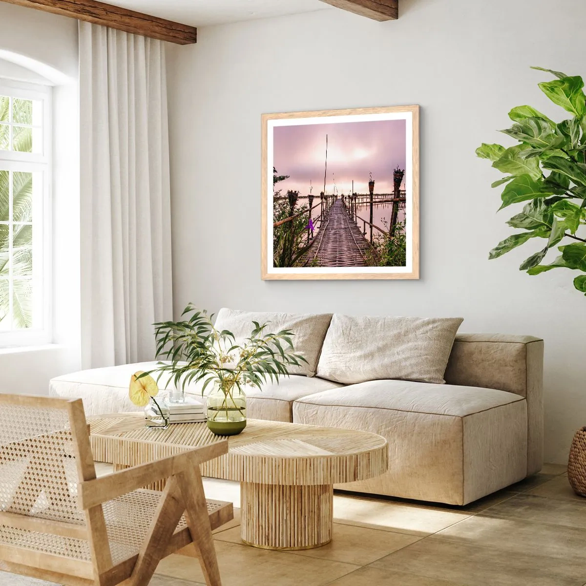 Plagát v ráme zo svetlého duba - Pokoj a pohoda Ázie - 50x50 cm