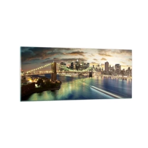 Obraz na skle - Žiarivý večer nad Manhattanom - 120x50 cm