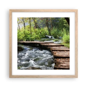 Plagát v ráme zo svetlého duba - Pri spenenom vodopáde - 40x40 cm