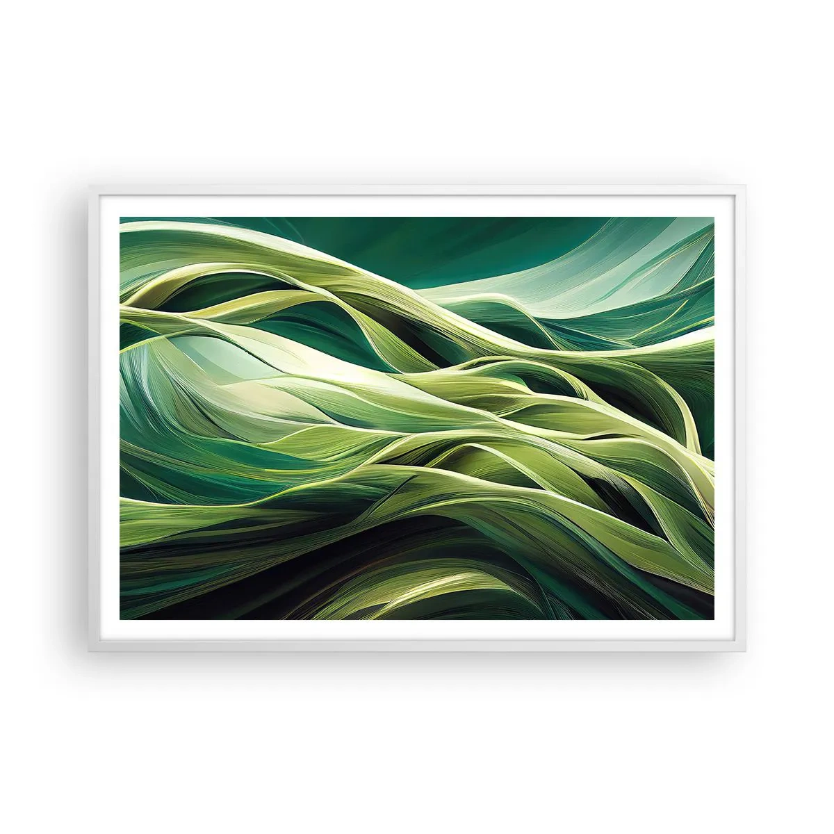 Plagát v bielom ráme - Abstraktná hra na zelenú - 100x70 cm