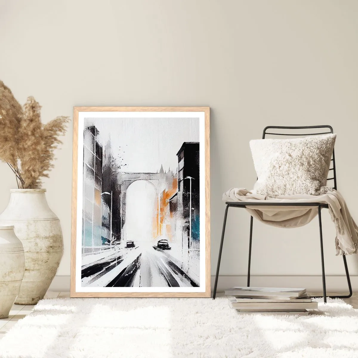 Plagát v ráme zo svetlého duba - Štúdia mesta: architektúra a pohyb - 30x40 cm