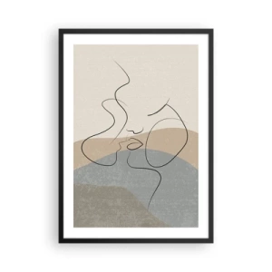 Plagát v čiernom ráme - Minimalistická línia, ktorá vytvára ženský výraz tváre - 50x70cm - Ako ťah štetcom - Moderná nástenná dekorácia do obývacej izby a spálne ARTTOR