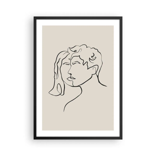Plagát v čiernom ráme - Minimalistická skica tvárí páru na béžovom pozadí. - 50x70cm - A bola jednota - Moderná nástenná dekorácia do obývacej izby a spálne ARTTOR