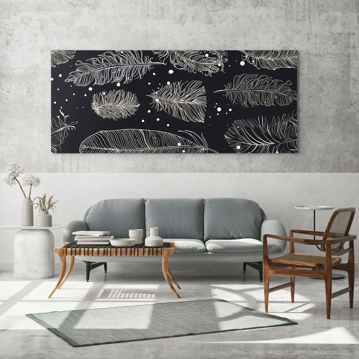 Obraz na skle - Čipka s perím - 140x50 cm