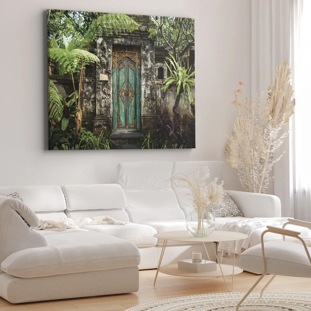 Obraz na plátne - Dekoratívne dvere obklopené tropickou vegetáciou - 70x50cm - Dvere do exotického sveta - Moderná nástenná dekorácia do obývacej izby a spálne ARTTOR
