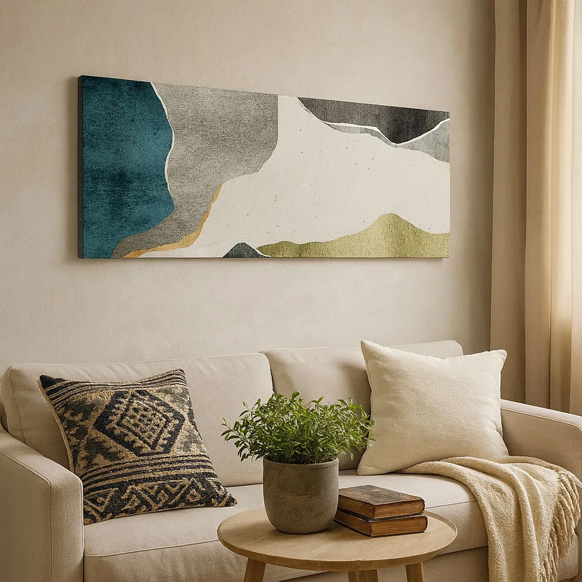 Obraz na plátne - Mozaiková kompozícia so zlatou niťou - 100x40 cm