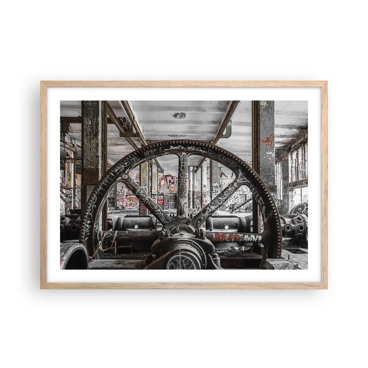Plagát v ráme zo svetlého duba - Tajný život továrne - 70x50 cm