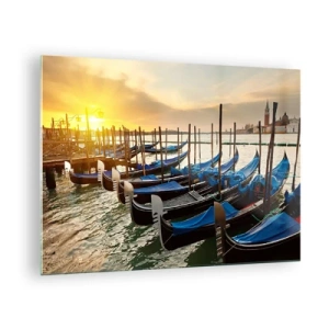 Obraz na skle - Gondoly v Benátkach pri západe slnka - 70x50cm - Kým nastane zmätok - Moderná nástenná dekorácia do obývacej izby a spálne ARTTOR