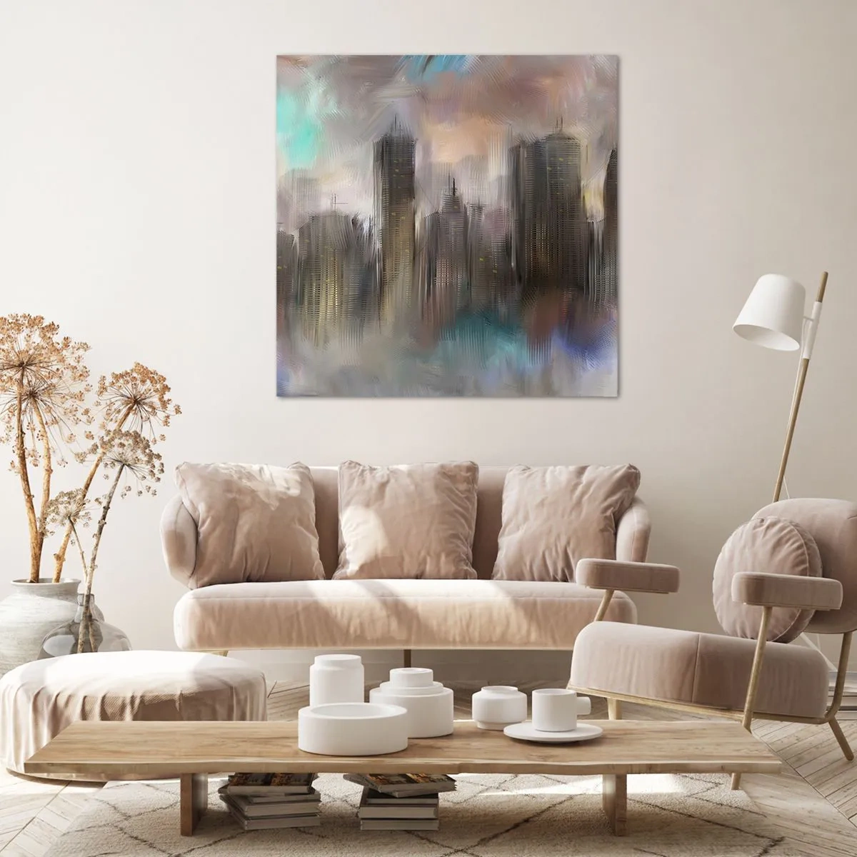 Obraz na plátne - Kompozícia z ocele, kameňa a hmly - 50x50 cm