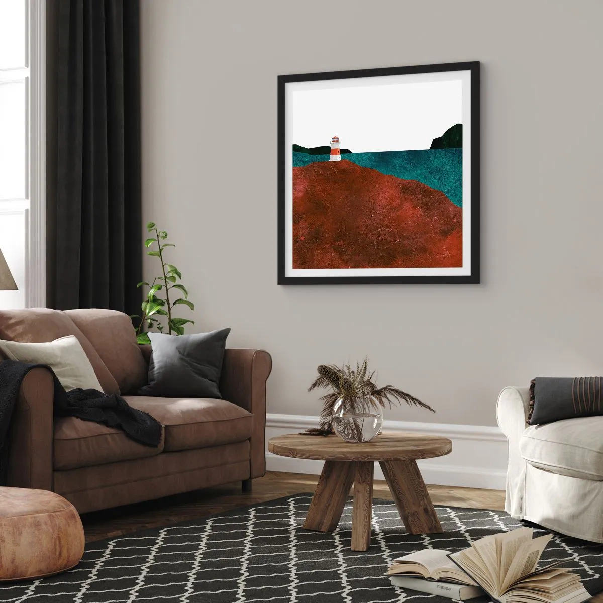 Plagát v čiernom ráme - Hľadiaca na more - 60x60 cm