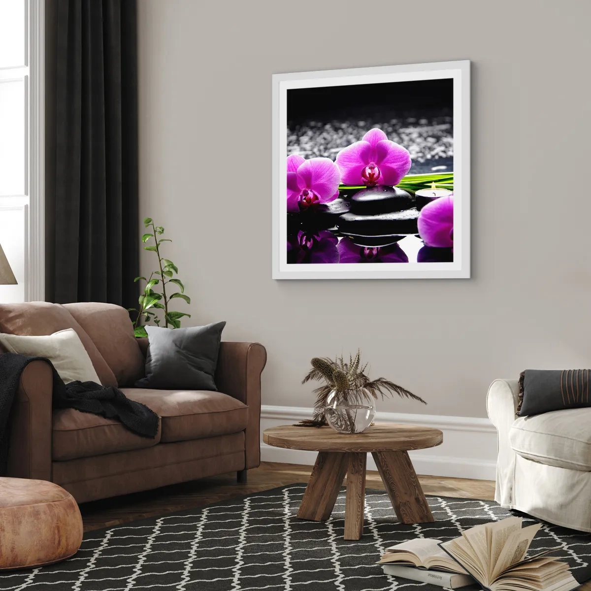 Plagát v bielom ráme - Utopiť v tichu a pokoji - 40x40 cm