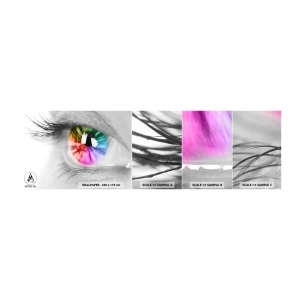 Vzorka samolepiacej fototapety Deluxe Sticker - Pozerať sa na svet farebne - Abstrakcia, Farebné oko, 3D - 100x30 cm