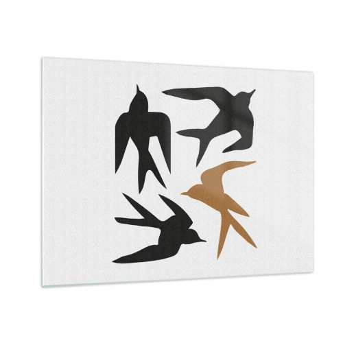 Obraz na skle - Štyri lietajúce lastovičky v minimalistickom štýle - 70x50cm - Lastovičky - Moderná nástenná dekorácia do obývacej izby a spálne ARTTOR
