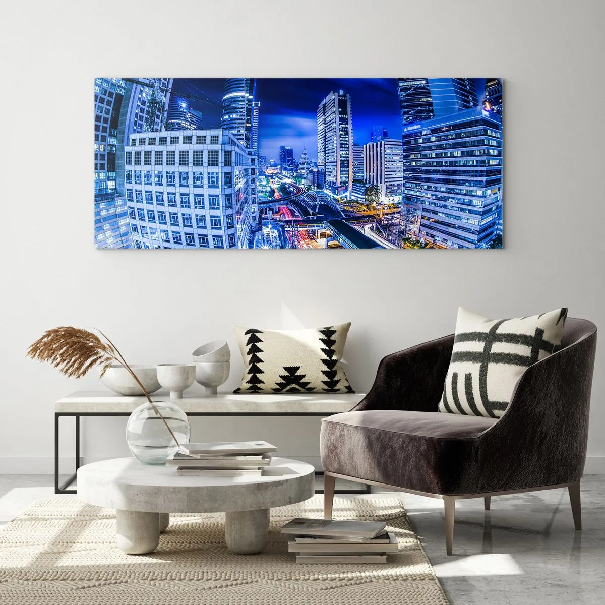 Obraz na skle - Rytmy nočného mesta - 100x40 cm