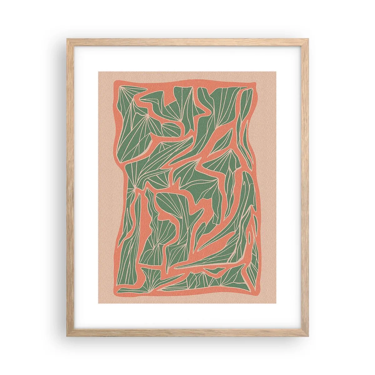 Plagát v ráme zo svetlého duba - Súboj koralov a zelene - 40x50 cm