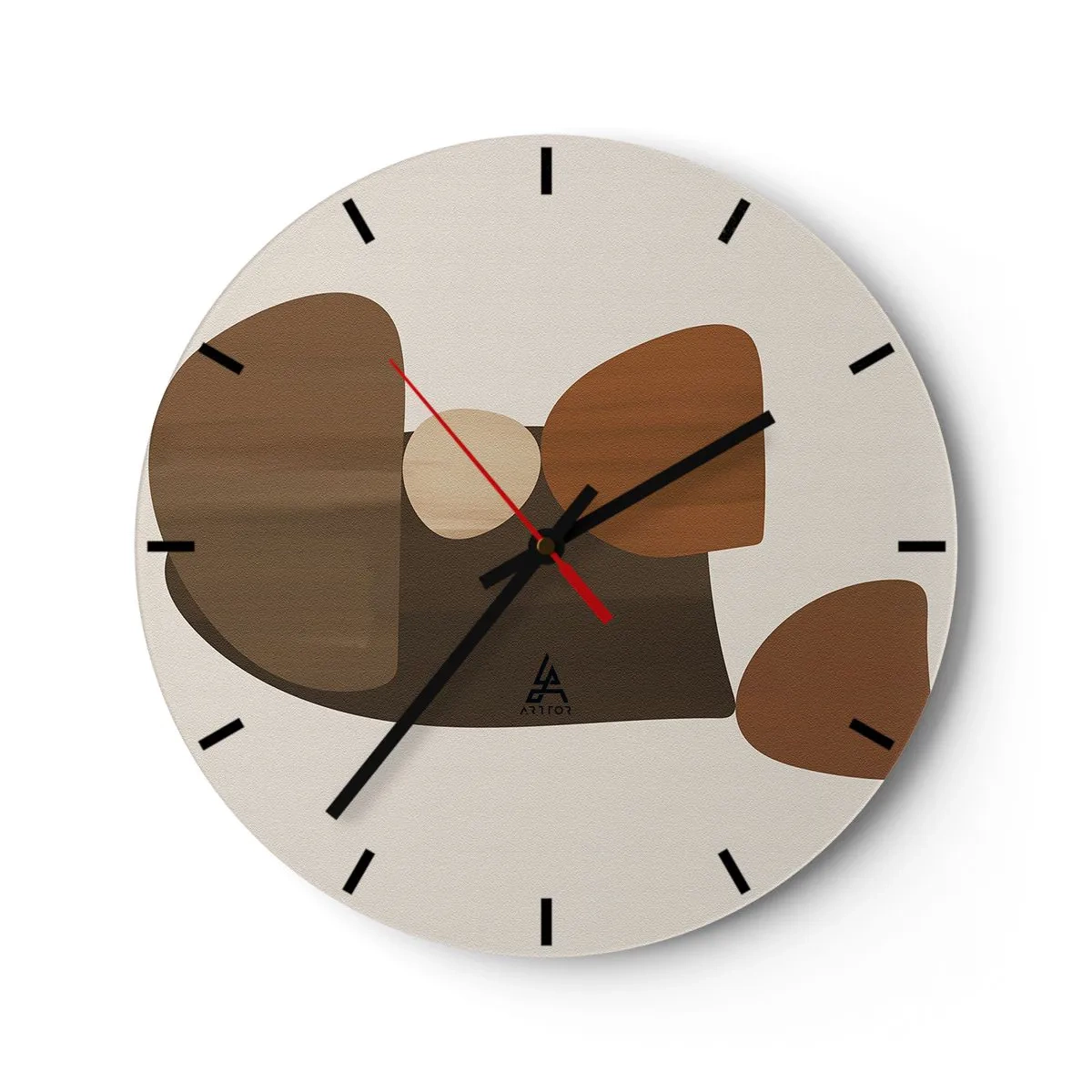 Nástenné hodiny - Abstraktné tvary v odtieňoch hnedej na béžovom pozadí - 30x30cm - Bronzová kompozícia - Moderná nástenná dekorácia do obývacej izby, kuchyne a spálne ARTTOR