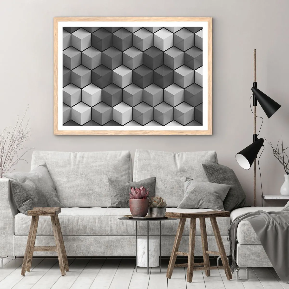 Plagát v ráme zo svetlého duba - Kubistické puzzle - 50x40 cm