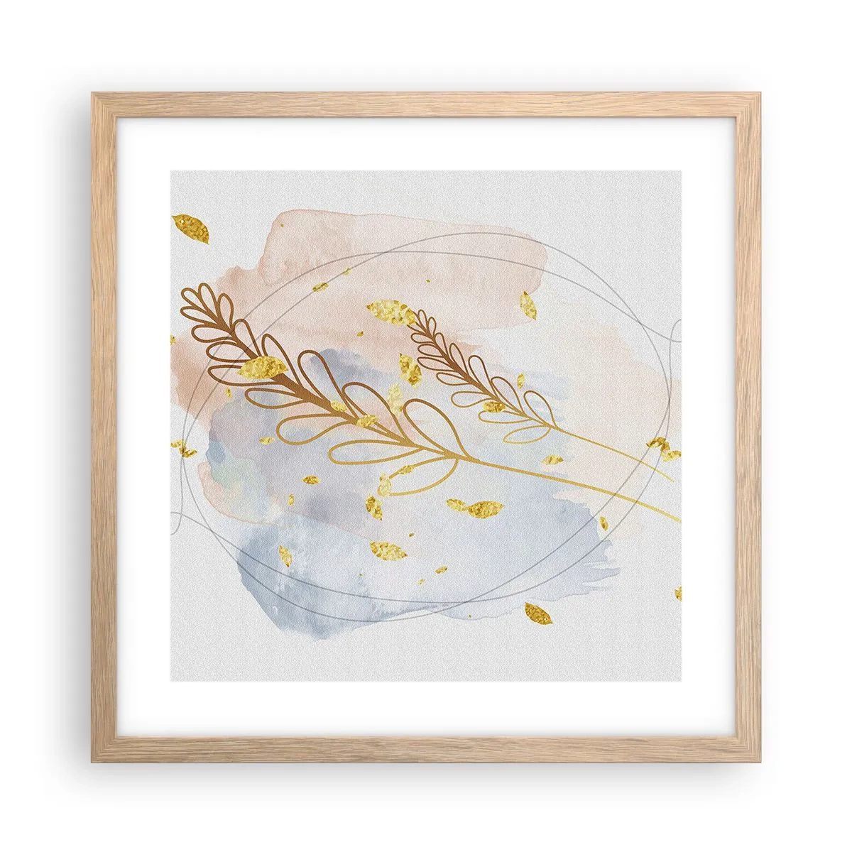 Plagát v ráme zo svetlého duba - Zlatý závan - 40x40 cm