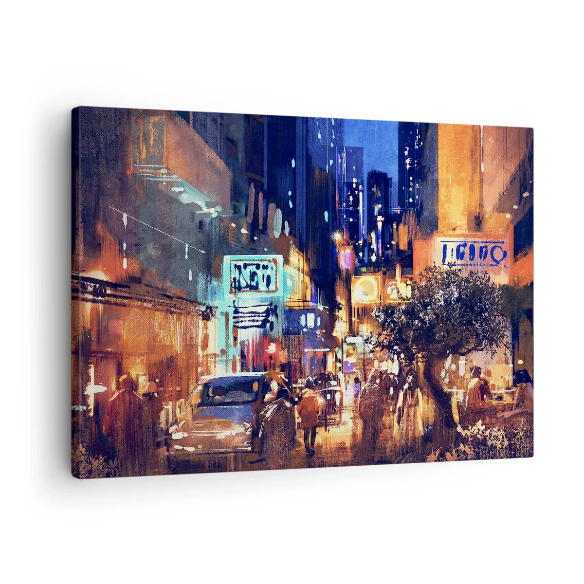 Obraz na plátne - Večerná panoráma mesta v impresionistickom štýle - 70x50cm - A mesto nespí - Moderná nástenná dekorácia do obývacej izby a spálne ARTTOR