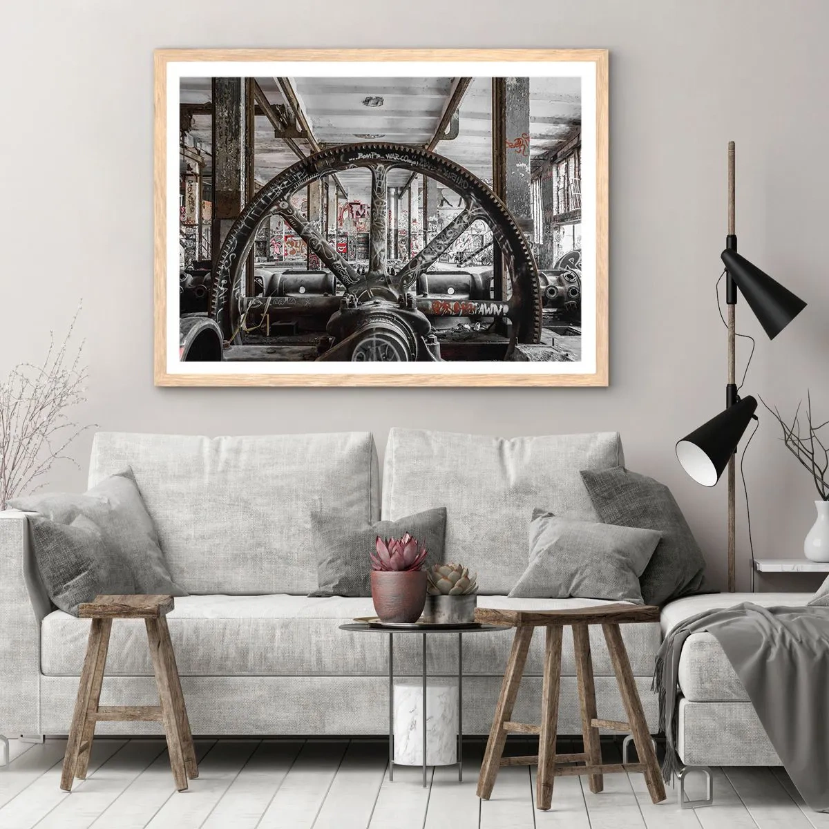 Plagát v ráme zo svetlého duba - Tajný život továrne - 40x30 cm