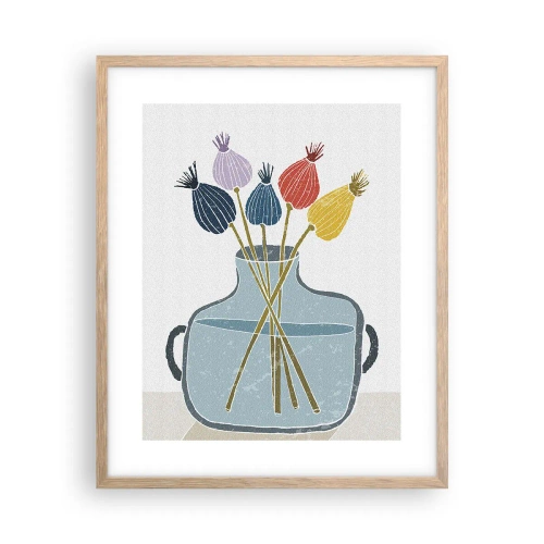 Plagát v ráme zo svetlého duba - Makové kvety - 40x50 cm
