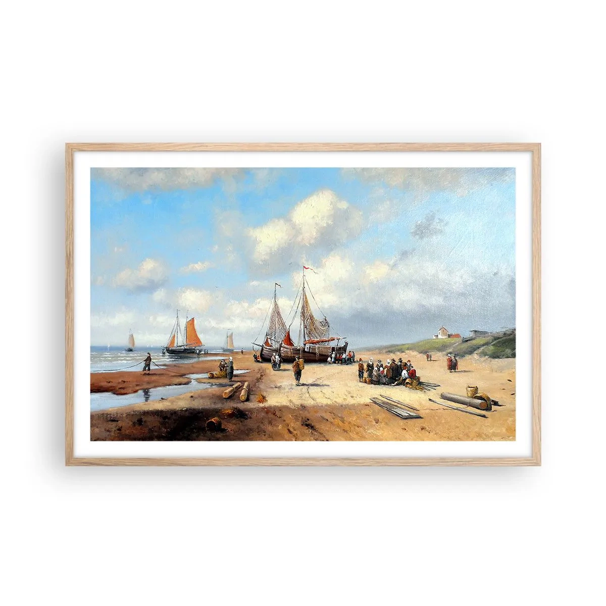 Plagát v ráme zo svetlého duba - Po úspešnom rybolove - 91x61 cm