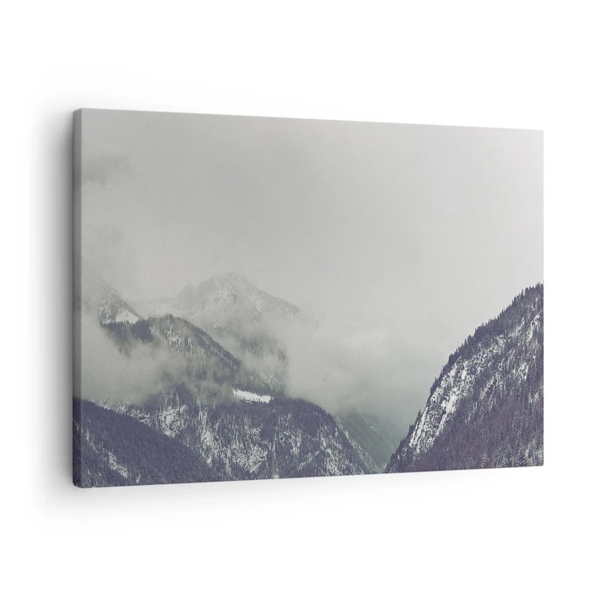 Obraz na plátne - Horské údolie zahalené v hmle v odtieňoch sivej - 70x50cm - Zahmlené údolie - Moderná nástenná dekorácia do obývacej izby a spálne ARTTOR