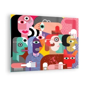 Obraz na skle - Abstraktná kompozícia tvárí v živých farbách - 70x50cm - My od pána Picassa - Moderná nástenná dekorácia do obývacej izby a spálne ARTTOR