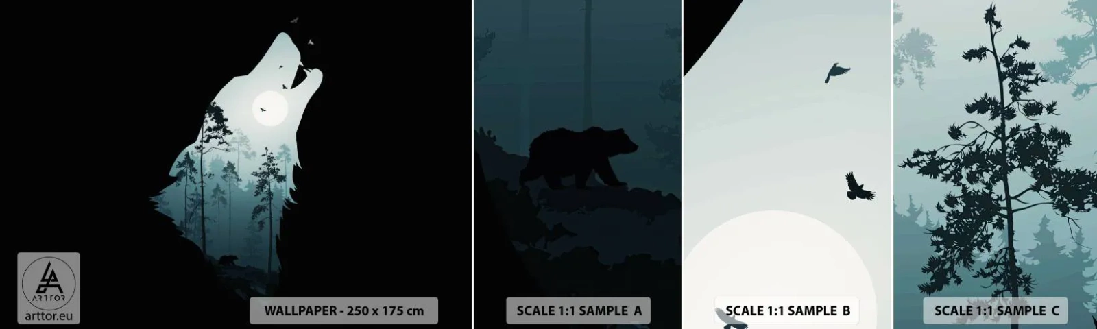 Vzorka Fototapeta Standard Eco - Hlas lesnej noci - Abstrakcia, Medveď, Jaskyňa - 100x30 cm
