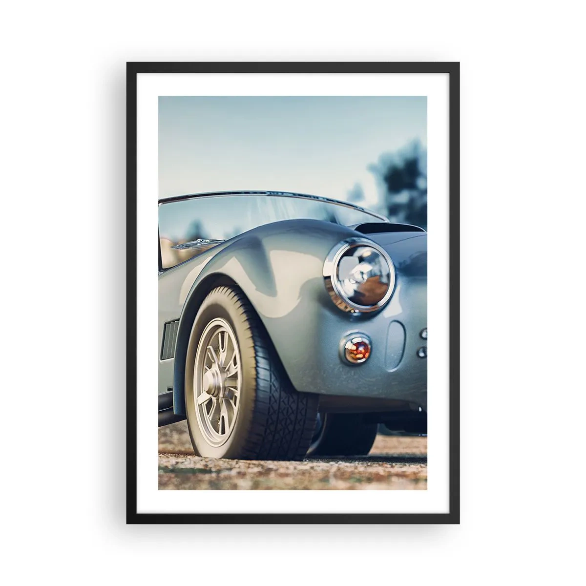Plagát v čiernom ráme - Klasické retro auto na rozmazanom pozadí - 50x70cm - Pretože na štýle záleží - Moderná nástenná dekorácia do obývacej izby a spálne ARTTOR