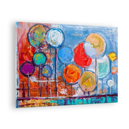 Obraz na skle - Farebné, abstraktné stromy maľované na pozadí oblohy - 70x50cm - Rozmanitosti - Moderná nástenná dekorácia do obývacej izby a spálne ARTTOR