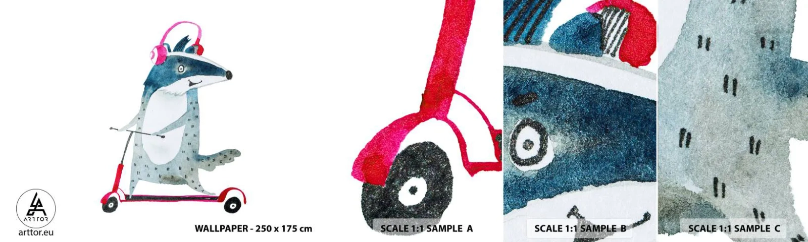 Vzorka Fototapeta Standard Eco - Jazvečie radosti - Detský, Kolobežka, Zviera - 100x30 cm