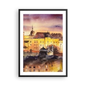 Plagát v čiernom ráme - Malebný výhľad na mesto vo svetle zapadajúceho slnka - 50x70cm - Dejiny a rozprávka - Moderná nástenná dekorácia do obývacej izby a spálne ARTTOR