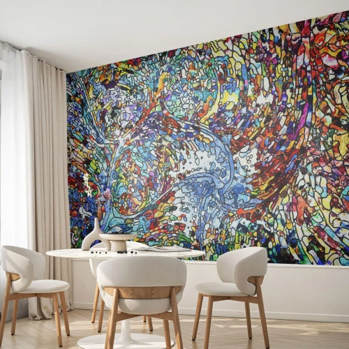 Fototapeta Premium Canvas - Vitráž s kvapkami - Abstrakcia, Kus, Grafika - 300x210 cm