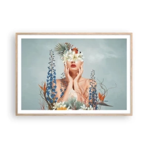 Plagát v ráme zo svetlého duba - Žena – kvetina - 100x70 cm