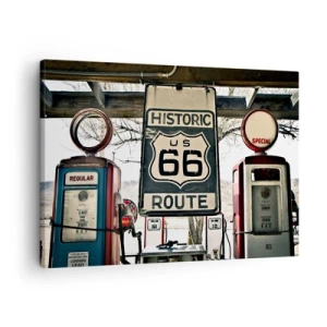 Obraz na plátne - Historická čerpacia stanica Route 66 - 70x50cm - Americká retro cesta - Moderná nástenná dekorácia do obývacej izby a spálne ARTTOR