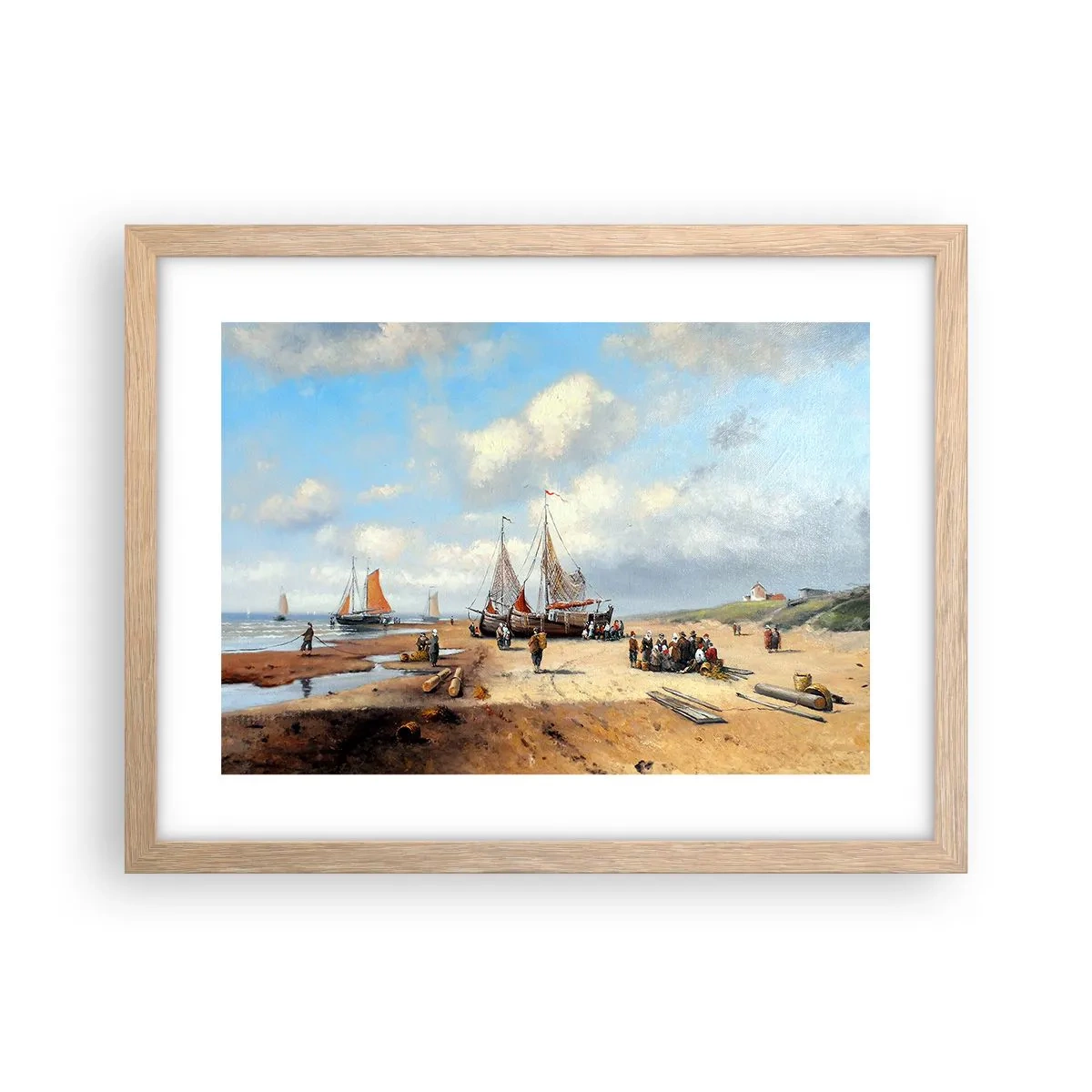 Plagát v ráme zo svetlého duba - Po úspešnom rybolove - 40x30 cm