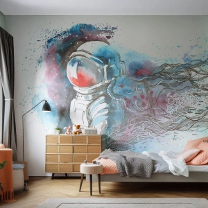 Fototapeta Premium Canvas - Sám s vesmírom - Astronaut, kozmonaut, Abstrakcia - 150x105 cm