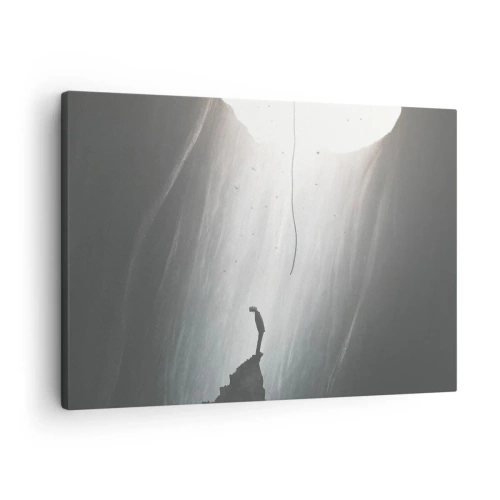 Obraz na plátne - Silueta muža na podlahe jaskyne s výhľadom na svetlo - 70x50cm - Vždy máte na výber - Moderná nástenná dekorácia do obývacej izby a spálne ARTTOR