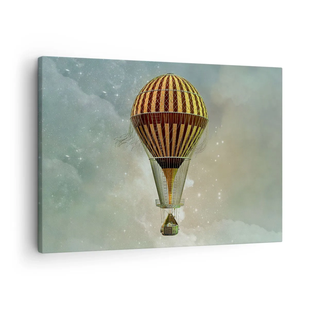Obraz na plátne - Teplovzdušný balón vznášajúci sa medzi oblakmi - 70x50cm - Priekopnícke lety - Moderná nástenná dekorácia do obývacej izby a spálne ARTTOR