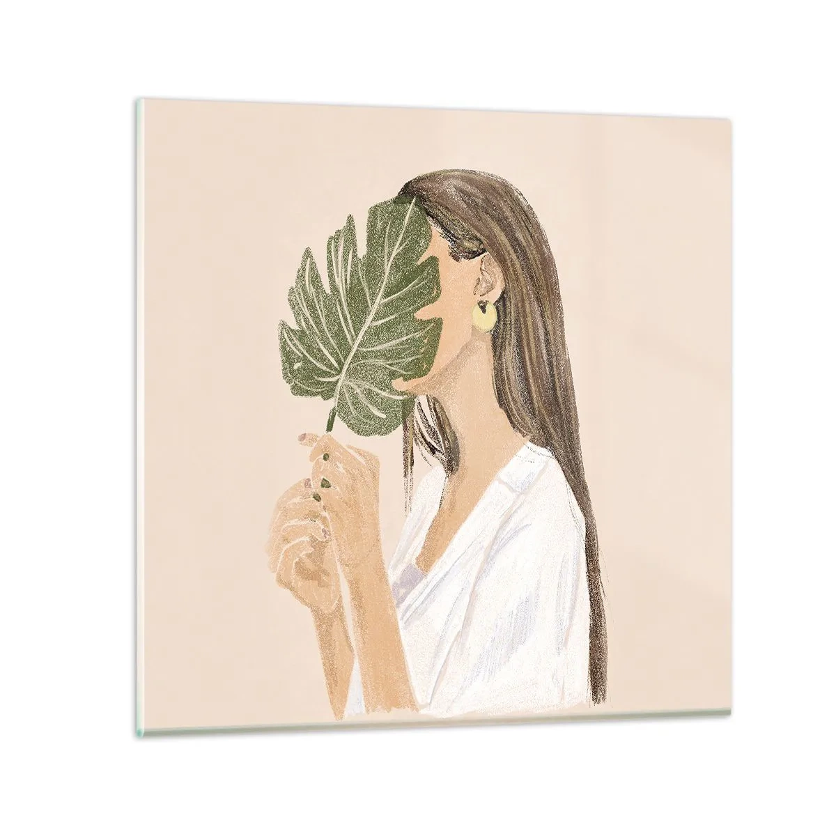 Obraz na skle - Tajomný portrét s vejárom - 50x50 cm