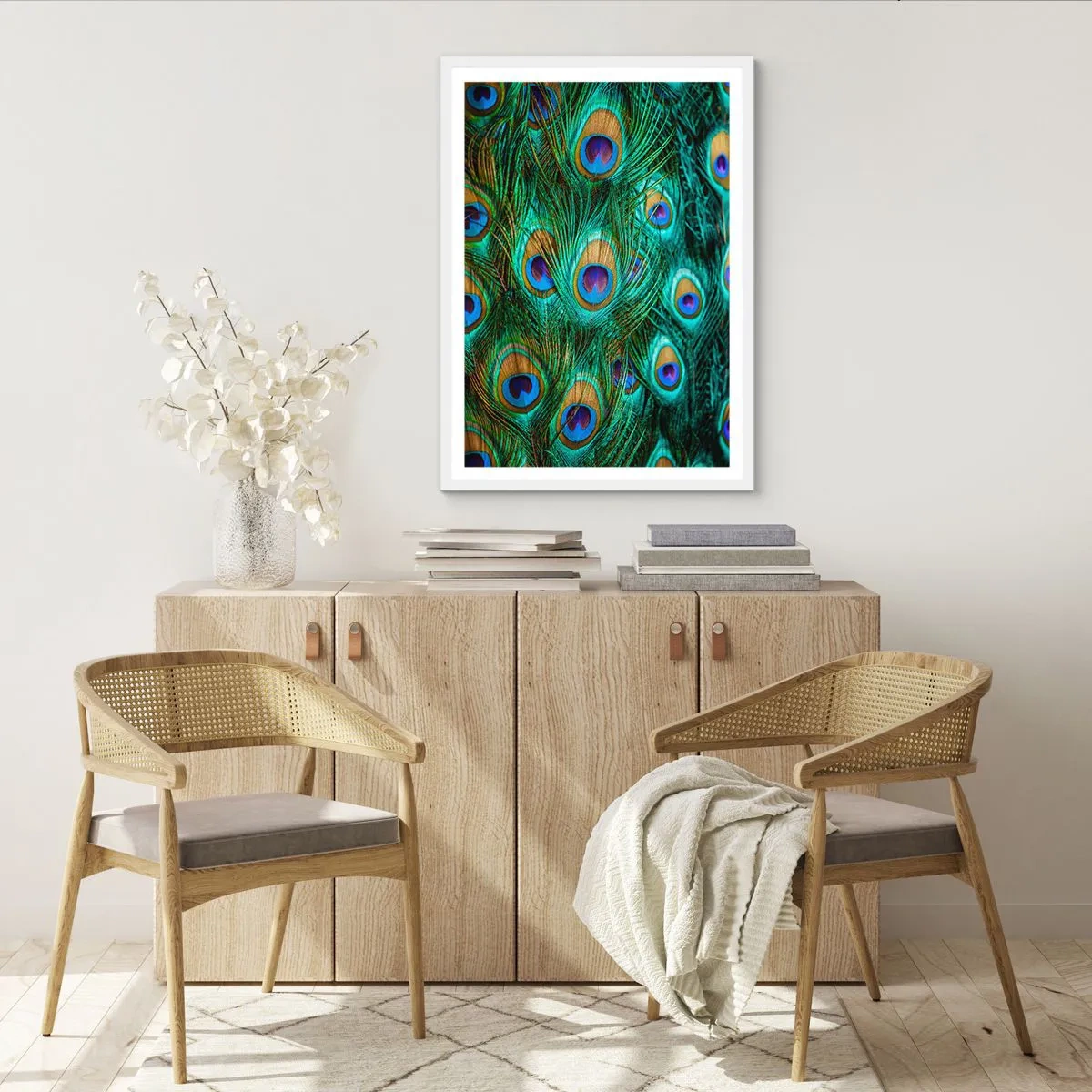 Plagát v bielom ráme - Páví pohľad - 50x70 cm