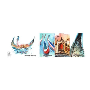 Vzorka samolepiacej fototapety Deluxe Sticker - Plávame mestom - Abstrakcia, Benátky, Most - 100x30 cm