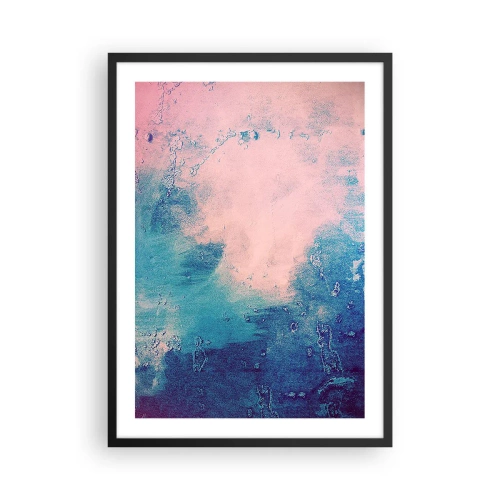 Plagát v čiernom ráme - Abstraktná kompozícia v modrých a ružových odtieňoch - 50x70cm - Modré objatie - Moderná nástenná dekorácia do obývacej izby a spálne ARTTOR