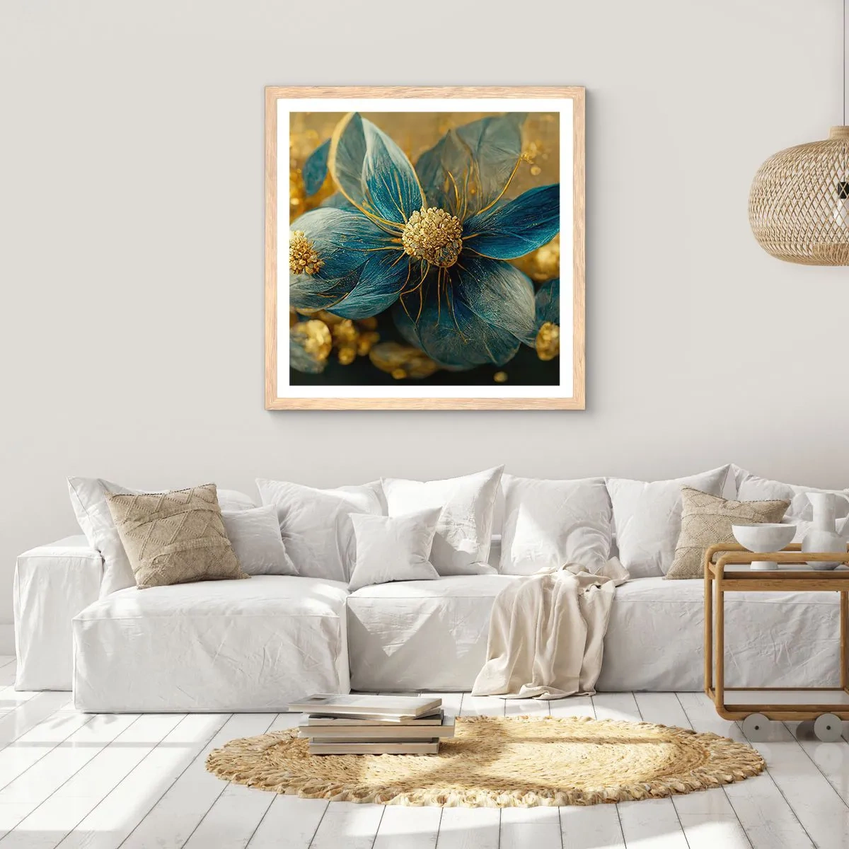 Plagát v ráme zo svetlého duba - Rozkvitnúť zlatom - 60x60 cm