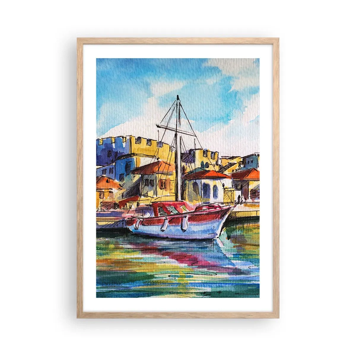 Plagát v ráme zo svetlého duba - Dúhové popoludnie - 50x70 cm