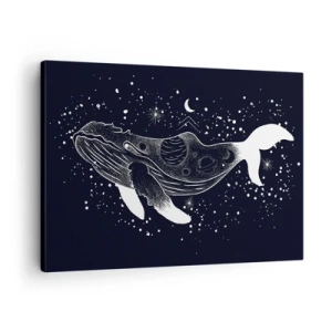 Obraz na plátne - Grafická ilustrácia veľryby v štýle vesmírneho veku. - 70x50cm - V oceáne vesmíru - Moderná nástenná dekorácia do obývacej izby a spálne ARTTOR