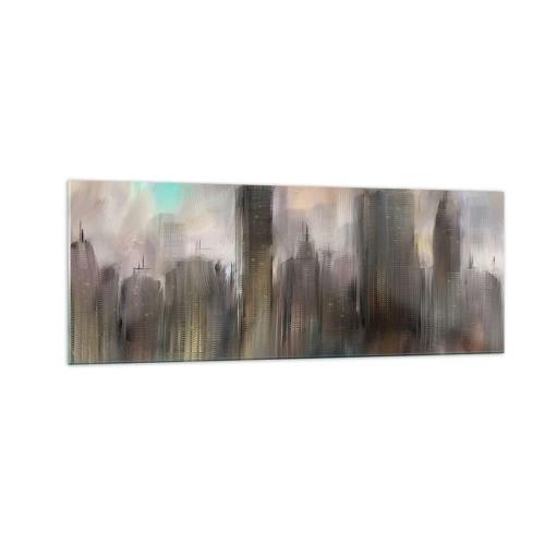Obraz na skle - Kompozícia z ocele, kameňa a hmly - 140x50 cm